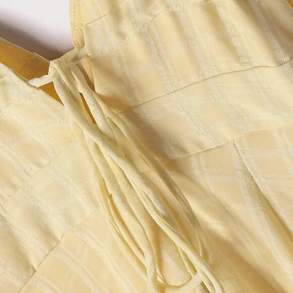 Lulus Capturing Sunshine Yellow Plaid Tie-back Midi Dress - Size M - Picture 4 of 4